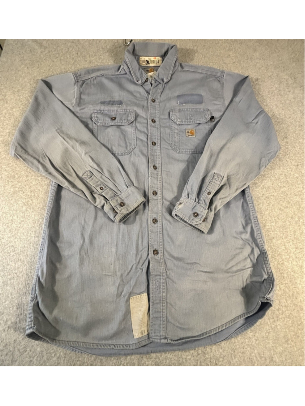 Carhartt FR Flame Resistant Work Shirt Mens Large Blue Button‎ Front Utility